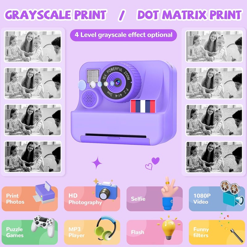 Yosfeng Instant Print Camera for Kids - Christmas Birthday Girls Gifts for Age 3 4 5 6 7 8 9 10 Year Old, 2.4 Inch Screen Kids Instant Camera, Toddler Camera Toys for Age 3-12 with 32 GB SD Card - Image 2